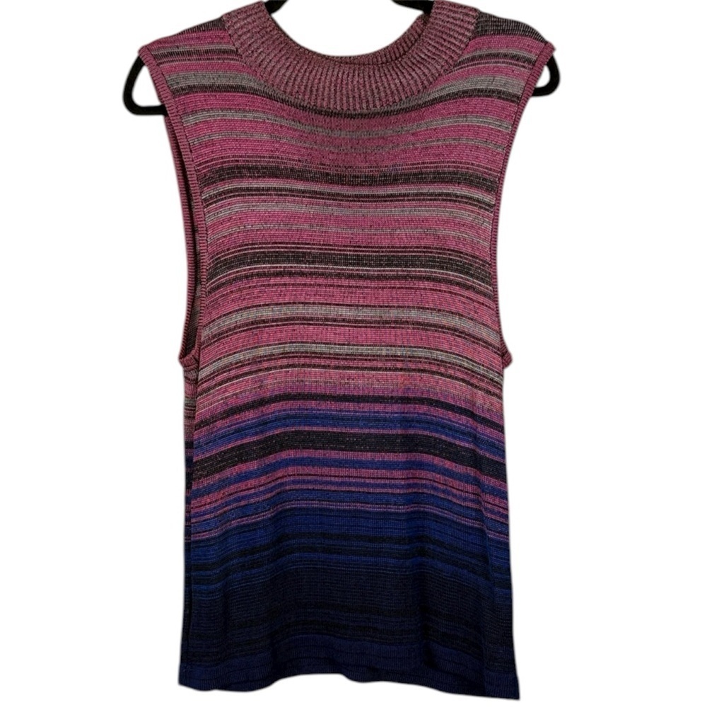 Nexus Vintage Vibrant Artsy Blue Pink Striped Knit Sleeveless Knit Top Size 16
